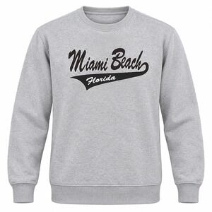 Miami Beach Florida Gray Crewneck Sweatshirt Mens XL 90s athleisure retro casual